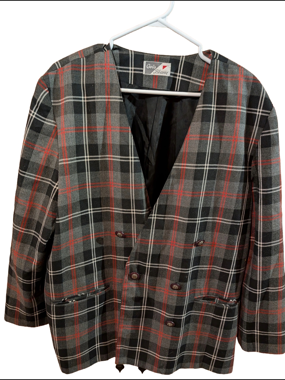 Vintage Women's Oversize Plaid Pea Coat - Black & Red